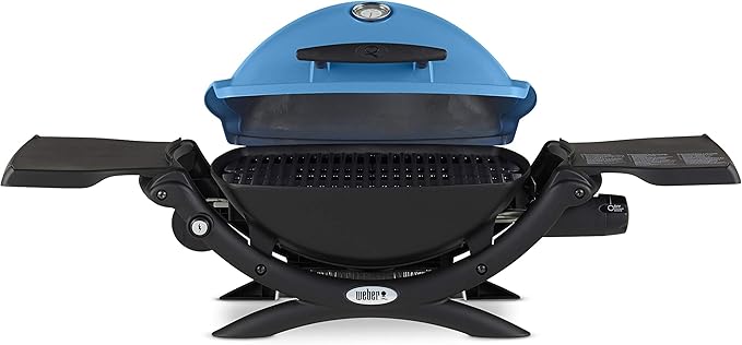 Weber Q1200 Liquid Propane Portable Gas Grill, Blue – 1‑Burner Travel and Camping Grill with Cast‑Iron Grates & Electronic Ignition (8,500 BTU Burner)