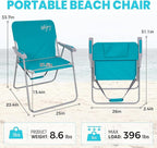 #WEJOY Folding Beach Chair for Adults, Lightweight Beach Chair with Shoulder Straps, High Back Camping Chairs with Hard Armrest, Supports 300lbs for Outdoor Lawn Concert