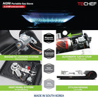 TECHEF - Stovetop Korean BBQ Non-Stick Grill Pan with Agni Portable Gas Stove Burner, Made in Korea (Set w/BBQ Scissors)
