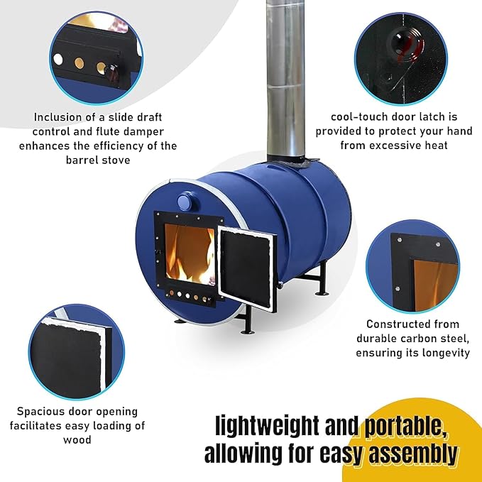 Barrel Stove Kit – Perfect for Wood Stove Kit for 55 Gallon Drum - Barrel Stove Door - Fire Wood Camp Stove Kit for Emergency Heating & Cooking