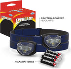 Eveready LED Headlamp, 200 Lumen, IPX4 Water Resistant, Durable Indoor and Outdoor Light with Shatterproof Lens, Batteries Included, 2 Pack