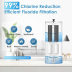 AQUA CREST Gravity Water Filter System, 304 Stainless Steel Countertop System with 4 Filters and Anti-Slip Stand, Reduce Fluoride and Chlorine, 2.25G, for Home, Camping, RVing, Off-Grid, Emergencies