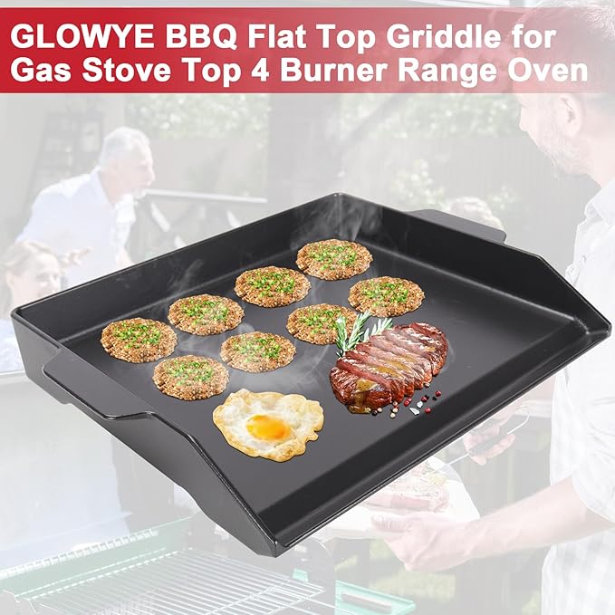Nonstick Cast Iron Griddle for Gas Grill, 23" x 16" Universal Cooking Coating Flat Top Plate for Gas Stove Top 4 Burner Oven/Stove Top, Electric Grill