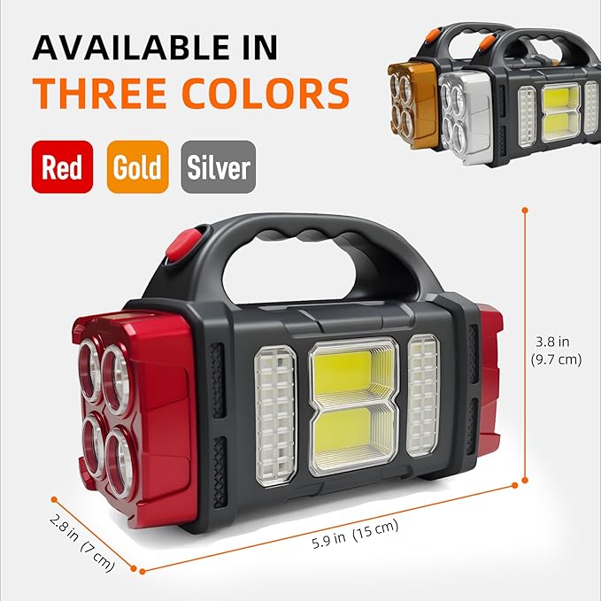 Versatile Solar Flashlight with Dual Charging Modes | 4 Light Modes USB/Solar Powered| Portable Emergency Charger & Outdoor Camping Light (Silver-2pcs)