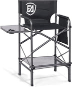 EVER ADVANCED 30.7" Seat Height Directors Chair for Makeup Artist with Side Table Easy Get in Out for Elderly Tall Camping Chair Supports 350lbs Black