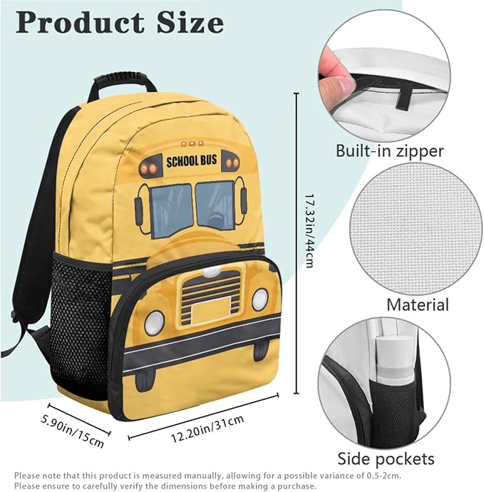 Boys Bookbag with Lunch Box Kids School Bus Backpack Elementary Back to School Supplies Back Pack Purse Knapsack for Daycare