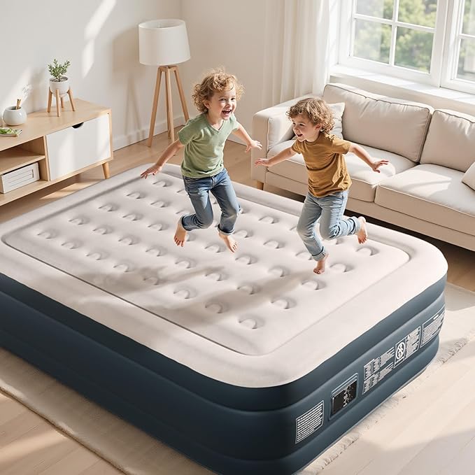 Outvita 18in Queen Air Mattress with Built-in Pump, Quick Assembly Comfort Luxury Blow Up Air Bed Self-Inflation/Deflation - Breathable and Flatness-Free for Guests and Home, Camping, Travel