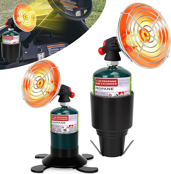 Golf Cart Heater, Portable Propane Heater with Self Igniter, 2-in-1 Outdoor Space Heaters with Cup Holder & Cylinder Base, Golf Cart Accessories, Cordless Camping Heaters for Tents,Hunting,Ice Fishing