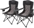 ARROWHEAD OUTDOOR 2-Pack Portable Deluxe Folding Camp Quad Chair w/Headrest, Glass & Cup Holders, Armest 6-can Cooler, Heavy Duty Carry Bag, 550 lbs Weight Capacity