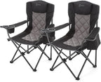 ARROWHEAD OUTDOOR 2-Pack Portable Deluxe Folding Camp Quad Chair w/Headrest, Glass & Cup Holders, Armest 6-can Cooler, Heavy Duty Carry Bag, 550 lbs Weight Capacity