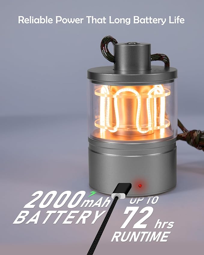 Aluminum Camping Lantern, Rechargeable Ambient Lantern with Paracord Handle & Smooth Dimming, Portable Warm Light for Indoor/Outdoor, Bedroom, Hiking and Emergency, 4'' x 2.4''