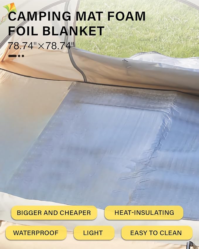 78.74"*78.74"Camping Mat Foam Foil Blanket for Camping Foam Pad Insulating Foil Mat Sleeping Tent Pad Waterproof Thermal Aluminum Camping mat for Reflecting Heat