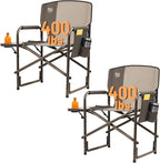 TIMBER RIDGE Lightweight Oversized Camping Chair, Aluminum Directors Chair with Side Table for Outdoor Camping, Lawn, Picnic and Fishing, Supports 400lbs, Tan 2Pack