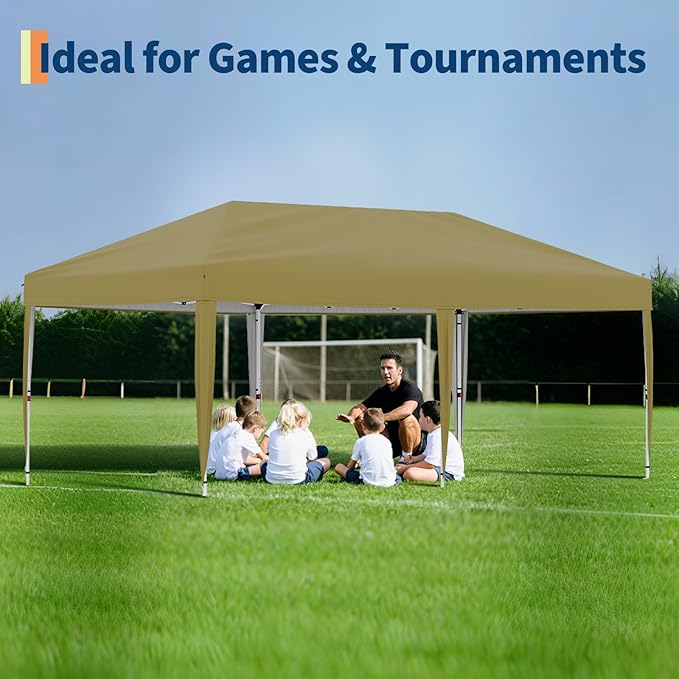 10x20 Pop Up Canopy with 0/4/6 Sidewalls, Beach Ten with One Push Setup, Heavy Duty Outdoor Instant Canopy Tent with Portable Roller Bag, Silver Coated Top, 3 Adjustable Height, Sandbags