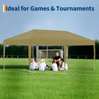10x20 Pop Up Canopy - Easy Up Camping Tent with One Roller Bag, 3 Adjustable Height, 4 Weight Bags for Deck, Garden, Sports, Beach, Party - Khaki