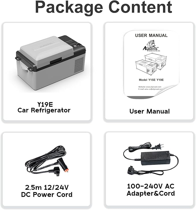 Alpicool Y19E Portable Fridge 12 Volt Car Refrigerator 21Quart Freezer for Fishing, Camping, RV, Truck, Boat-12/24V DC(Grey&Black)