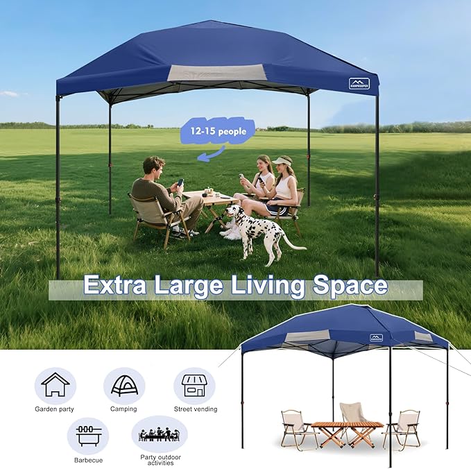 KAMPKEEPER 12x12 Pop Up Canopy Tent,Heavy Duty Outdoor Sun Shade for Events,Camping,Parties - Polygonal Patio Gazebo with Wheeled Bag,4 sandbags(Navy Blue)