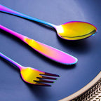 Portable Utensils Set with Case, 4pcs Stainless Steel Reusable Silverware for Lunch Camping School Picnic Workplace Travel, Lunch Box Includ Fork Spoon Knife,Easy to clean,Dishwasher Safe(Rainbow)
