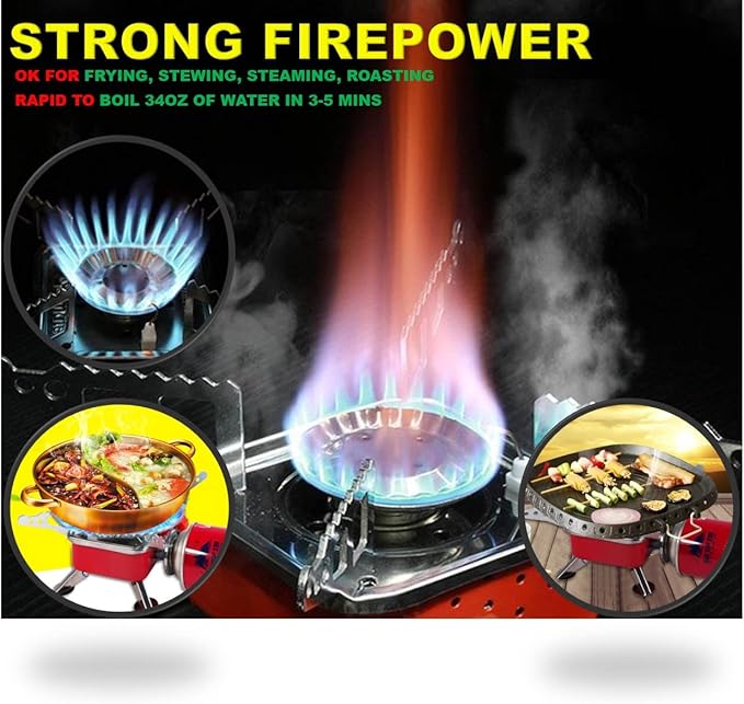 Camping Stove, Backpacking Stove, Foldable, Portable, Lightweight, Piezo Ignition, Single Burner Adjustable, Premium Mini Powerful and Stable Camp Stove for Hiking Picnic, 1+2+1+1pcs