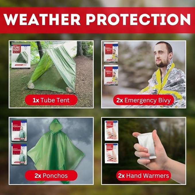 Emergency Zone 2 & 4 Person 72 Hour Survival Kit | Bug Out Bag with Food, Water, First Aid, Emergency Shelter, Survival Gear - Disaster Preparedness Go Bag for Earthquake, Hurricane, Car, Home