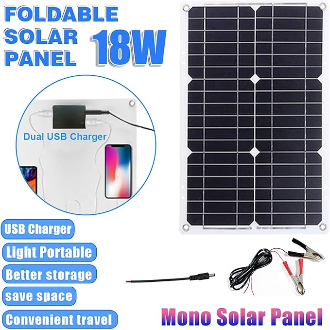6000W Solar System Kit - 12V to 110V/220V Inverter, 18W Dual USB Solar Panel & 30A Charge Controller, Ideal for RV Camping, Off-Grid Power Supply, Outdoor Travel (Black)