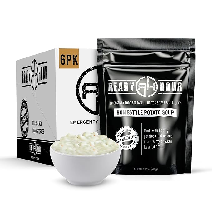 Ready Hour Homestyle Potato Soup Case Pack – 24 Servings (6 Pouches) – Freeze-Dried Soup, Emergency Survival Food, Long-Term Storage, Dehydrated Bulk Meal, Prepper Pantry Essential