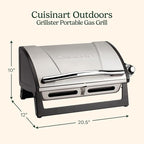 Cuisinart Grillster Portable Gas Grill, Stainless Steel Compact BBQ Grill with Locking Lid for Easy Transport, 8000 BTU Propane Grill with Dishwasher Safe Cooking Grate, Small Grill for Camping & BBQs
