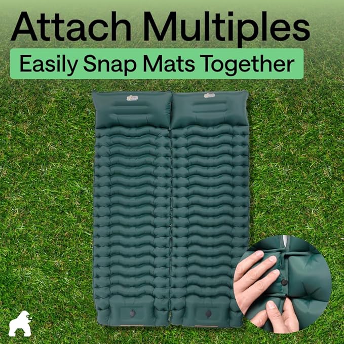 GORILLA GRIP Slip-Resistant Inflatable Sleeping Pad, Puncture Resistant Lightweight Camping Mattress, Foot Pump, Air Mats for Travel Backpacking, Inflating Bed Camp Sleep Pads for Tent, Hunter Green