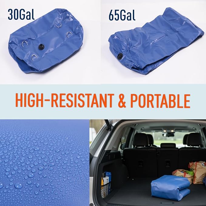 Japard 240 L / 65 Gal Water Bladder Tank, Foldable Portable Rainwater Storage Container, Emergency Water Bag for RV, Truck Bed, Fire Prevention, Drought Resistance, Blue