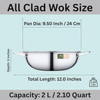 Stainless Steel Wok, Tri-Ply Pan for Stir-Frying, 9.5 Inch Steel Kadhai without Lid, All Clad Cookware For Stews, Sauces, Soups, Saute, Induction Friendly Wok Pan (2.5 Qt / 2.35 Litres)