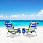 Goplus Beach Chair, Folding Backpack Beach Chairs for Adults with 5 Positions, Head Pillow, Cooler Bag, Towel Bar, Cup Holders, Sunbath Sling Tanning Lounge, Foldable Layout Camping Chairs