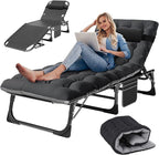 Slsy Folding Lounge Chairs Outdoor, Adjustable Sleeping Cot Chair, Portable Folding Bed Cot Chaise Lounge Chairs for Outside Beach Lawn Camping Pool Sun Tanning