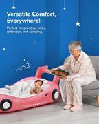 QPAU Blow up Inflatable Toddler Travel Bed with Sides, Toddler Air Mattress for Camping, Traveling, Hotel, or Home Use, Hand Pump Included (Pink)