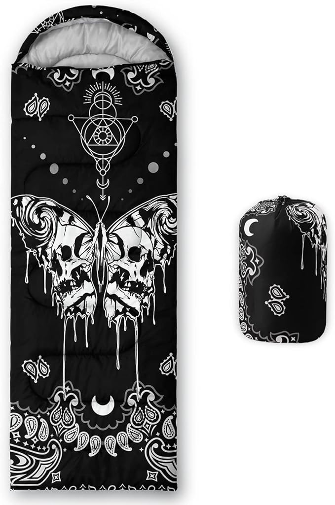 HOSIMA Butterfly Sleeping Bags for Adults and Kids for Camping,Black Gothic Ultralight Sleeping Bag for Cold Weather Summer.
