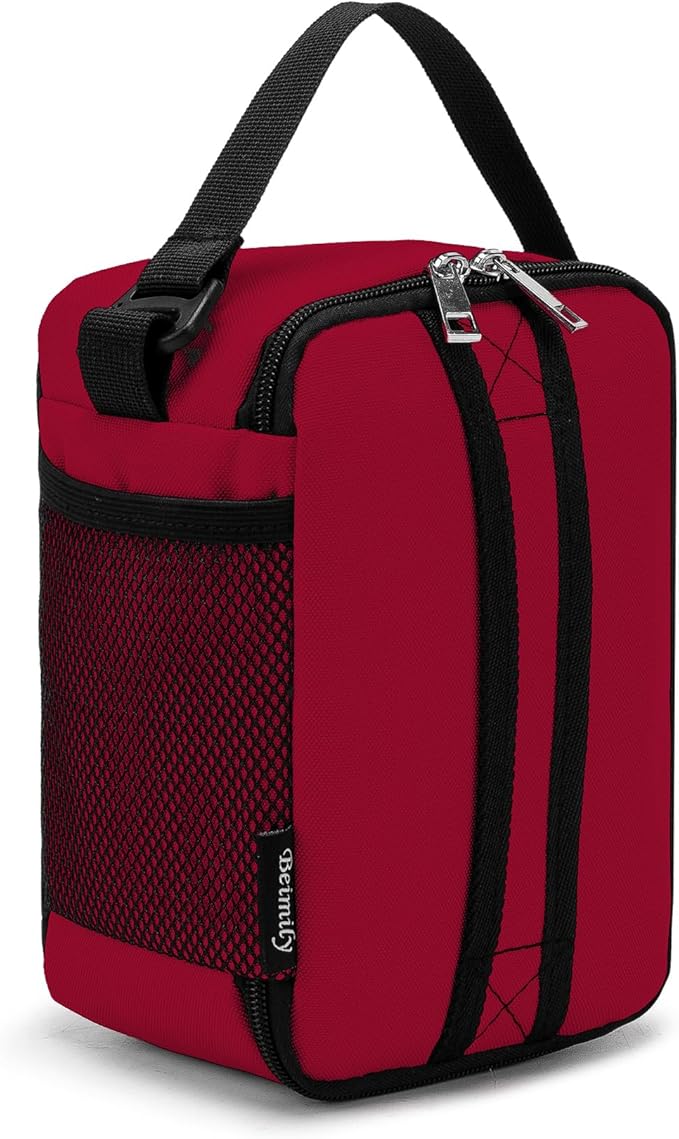 BEIMILY Lunch Box for Men Women Adults,Mini Insulated Lunch Bag for Office Work Picnic,Reusable Portable Lunchbox,Soft Cooler Tote Bag,6 can cooler bag,Mini,Red