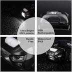 APUNOL 2Packs Head Torch, Rechargeable Waterproof Headlamp LED Headlight with Red Filter,Super Bright 800LM,8 Lighting Modes,Motion Sensor Switch for Camping Hiking Running Reading Outoor Sports