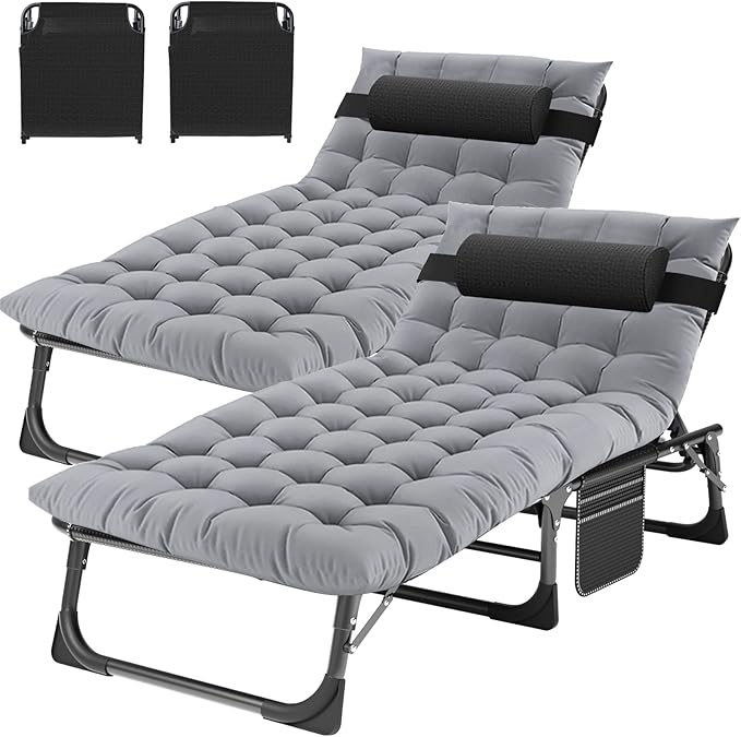 MOPHOTO Folding Chaise Lounge Chair 5-Position, Folding Cot, Heavy Duty Patio Chaise Lounges for Outside, Poolside, Beach, Lawn, Camping