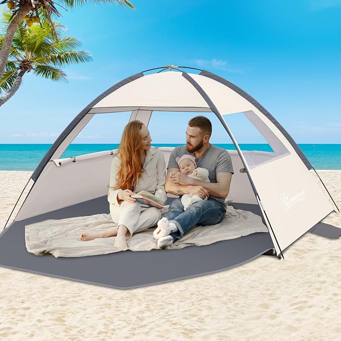 COMMOUDS Beach Tent Sun Shade for 3/4/6/8 Person, UPF 50+ Beach Sun Shelter Canopy Tent, Lightweight, Easy Set Up and Carry