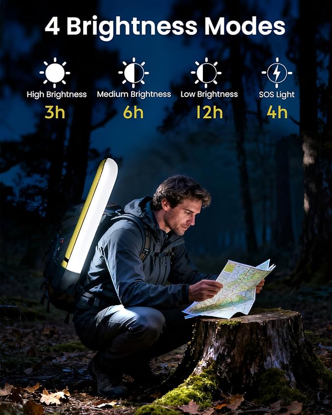 24" Inflatable Solar Camping Lantern - USB-C Rechargeable LED Light Tube with 2000mAh Power Bank, IP66 Weather-Resistant Collapsible Tent Light for Hiking, Backpacking, Outdoor Adventures (Green)
