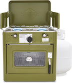 Hike Crew Outdoor Gas Camping Oven w/Carry Bag | CSA Approved Portable Propane-Powered 2-Burner Stove & Oven | Auto Ignition, Overheat Safety Shutoff, Built-In Thermometer | Hose & Regulator Included