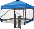 GDY 8x8FT Outdoor Pop Up Canopy Tent with One Push Setup, Easy Setup Gazebo with 4 PVC Transparent Sidewalls for Patio, Parties, Camping, Blue.
