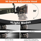 Rechargeable Diving Headlamp, IPX8 Waterproof Underwater Flashlight, 4 Modes with Battery Level Indicator,10H Runtime Scuba Dive Light with Battery & USB Charger Cable (Mode302 White Light)
