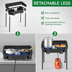 Outvita 2 Burner Propane Gas Stove for Outdoor Cooking, 150,000 BTU Camping Cooker with Windscreen for Cooking BBQ Baking Turkey Frying
