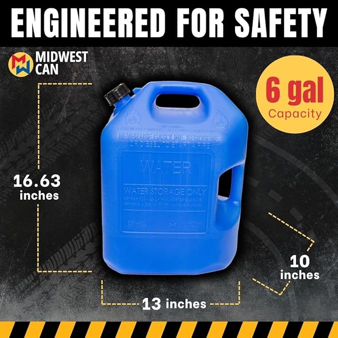 Midwest Can 6700 BPA Free Water Containers with Spout and Dual Handles - 6 Gallon Capacity Water Storage Containers for Long Term or Camping - 1 Pack