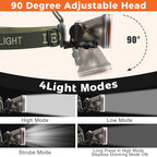 Rechargeable Diving Headlamp, IPX8 Waterproof Underwater Flashlight, 4 Modes with Battery Level Indicator,10H Runtime Scuba Dive Light with Battery & USB Charger Cable (Mode 301 White Light)