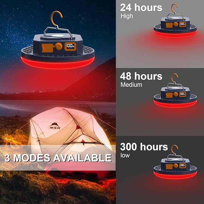 10000mAh Rechargeable Camping Light Insect Not Attract 4000LM Work Light White/Red/Pink/SOS Brightness Stepless Dimming, IP45 Waterproof Tent Light Power Failure for Halloween (Remote)