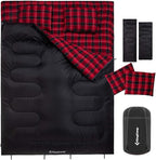KingCamp Double Sleeping Bag for Adults, Queen Size 2 Person XXL Flannel Sleeping Bag, Waterproof Lightweight Flannel Quilt with 2 Pillows, Perfect for Couples Family Camping Hiking