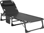 LILYPELLE Portable Folding Cot Bed, Adjustable 5-Position Adults Reclining Chaise with Pillow, Outdoor Portable Lounge Chair Sleeping Cot for Camping, Pool, Beach, Patio