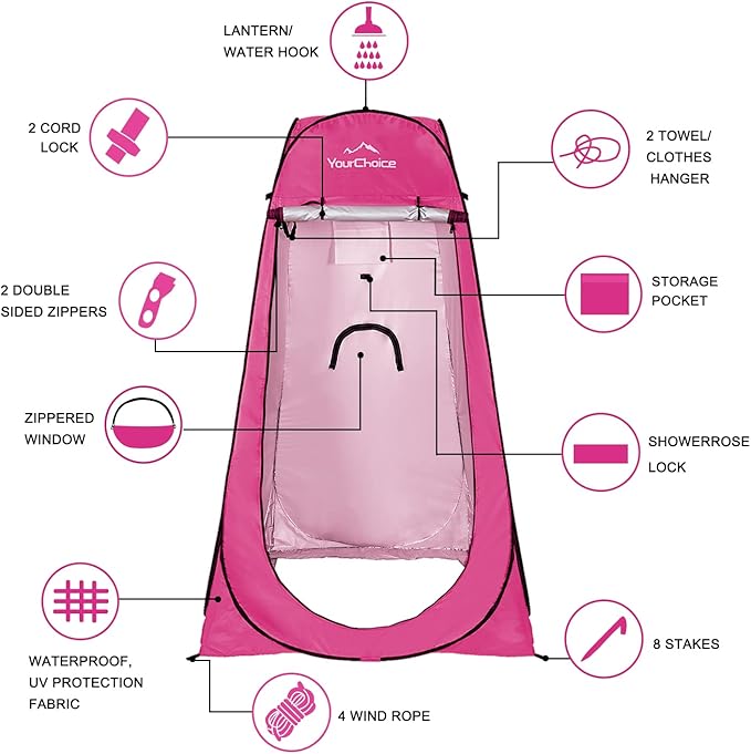 Your Choice Pop Up Privacy Shower Tent, 3.9 x 3.9 x 6.2FT Portable Camping Changing Room, Instant Setup Outdoor Shelter with Silver Coating, Vent Window & Carry Bag for Beach, Hiking & RV | Portable, for Camping, Beach, Hiking, with Carry Bag, Quick Setup
