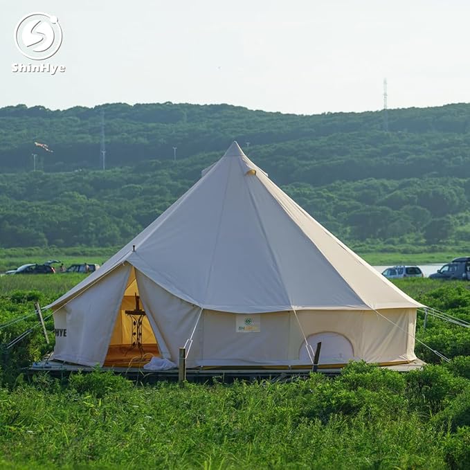 Canvas Bell Tent Yurt Tent 4 Seasons for Camping 100% Cotton Glamping Tents with Stove Jack, Family Camping Outdoor Hunting Party